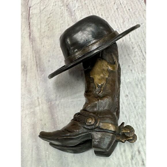 Vintage Rare Handmade Brass Cowboys Boots & Hat Brock Holbrock signed Figurine - Picture 7 of 13